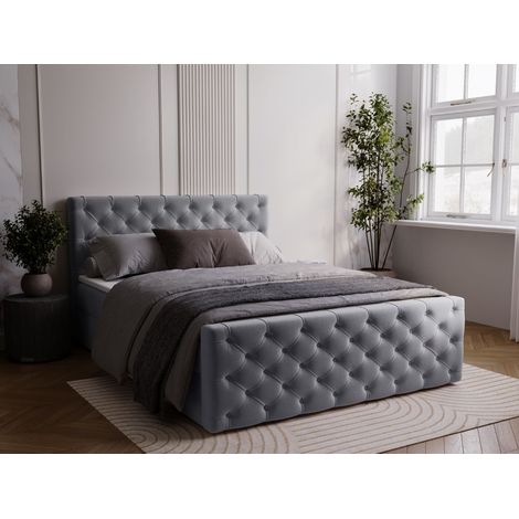 Lit continental Montego avec rangement 180 x 200 double, velours, gris (1/5)