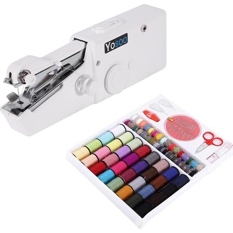 Mini Machine À Coudre Portable Manuel + Boîte Fils à Coudre 64 Bobines pour couture tissu fin (Tissu d'épaisseur max 1.8mm) (1/5)