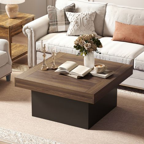 Table basse carrée avec éclairage LED 16 couleurs, table de salon moderne, 90 x 90 x 45 cm, noyer (1/5)