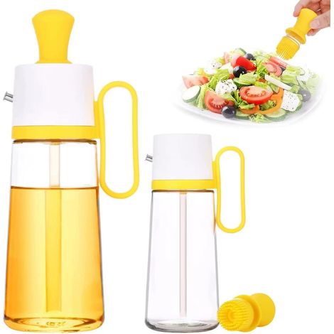 Botella de vidrio para aceite de oliva con pincel de silicona, botella de cocina multifuncional 3 en 1 de gran capacidad, apta para cocina, freír, hornear, vinagre, pavo a la parrilla, etc. (550 ml, a