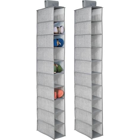 Lot de 2 étagères à chaussures suspendues - Solution de rangement idéale pour votre dressing - Rangement à chaussures suspendu avec 10 compartiments - Gris (1/5)
