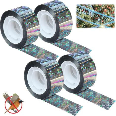 Lot de 4 rouleaux de ruban adhésif anti-oiseaux double face pour éloigner les oiseaux, pigeons, mouettes, corbeaux, pics, étourneaux, hirondelles, 2,4 cm x 80 m