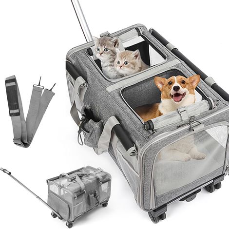 Sac de Transport pour Animaux avec Roulettes Amovibles, Cage de Voyage Pliable pour Chiens et Chats, Sac à Dos de Transport Confortable et Respirant (1/5)