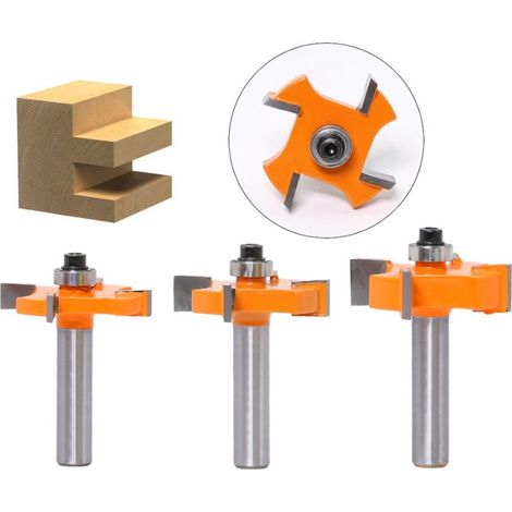 3pcs Tongue and Groove Router Bit - 4 Blades - 8mm Shank - Woodworking Tool - Doors, Tables, Shelves