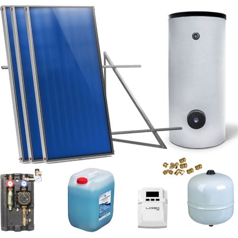 Solaranlage Solarpaket 3 Kollektoren Speicher Flachdach Flachkollektor Speicher (1/5)
