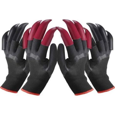2 paires de gants de jardinage imperméables, taille 2611 cm, avec 8 griffes rouges/noires chacune, adaptées au creusement, au travail et au labeur à la ferme