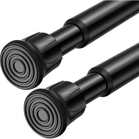 Lot de 2 tringles à rideaux extensibles sans perçage - Noir - Longueur : 70 à 130 cm - Diamètre : 13 mm - Pour fenêtres, petites armoires, cuisine et salle de bain - Tringle à rideaux (1/5)
