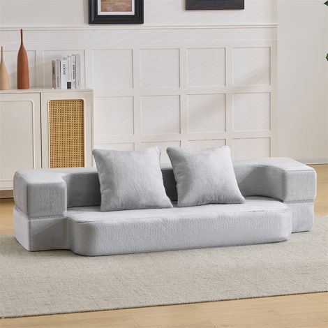 Canapé Convertible Moderne 190x52x48cm - Chauffeuse 2 Places Pliable Sans Montage - Design Minimaliste en Mousse - Gris Clair (1/5)