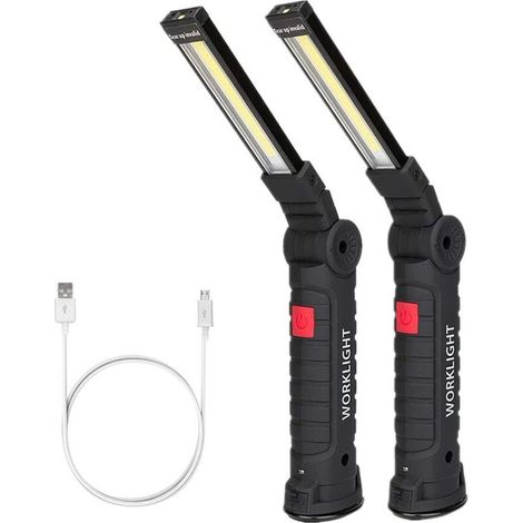 Lampe de travail à LED, lampes de travail rechargeables COB avec base magnétique, rotation à 360 degrés et lampe d'inspection de lampe de poche à 5 modes pour réparation de voiture, usage domestique e (1/5)