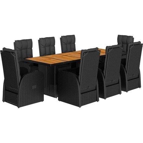 Maison Exclusive - Set da Pranzo da Giardino 9 pz con Cuscini Nero in Polyrattan (1/5)