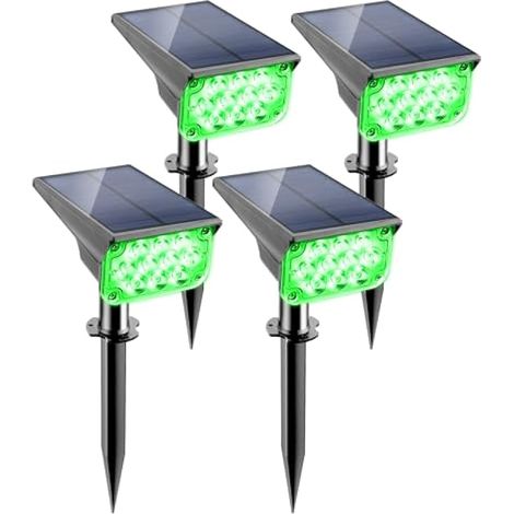 Spot Solaire Exterieur Jardin Vert, Eclairage Exterieur Solaire avec 20 LED, 2 Niveaux de Gradation, Étanche IP65 Lumiere Solaire Exterieur Puissante pour Jardin, Chemin, Terrasse, 4 Pièces (1/5)