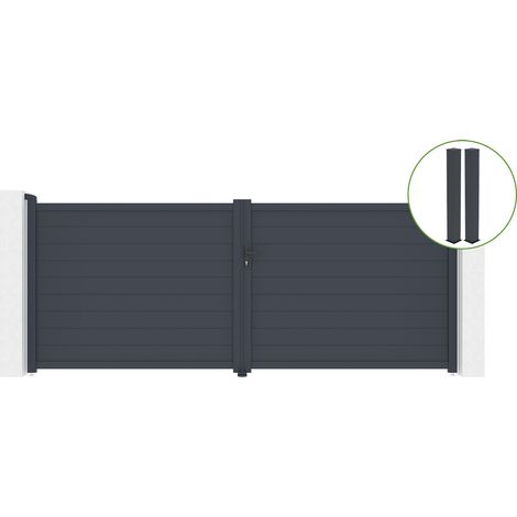 Puerta abatible 4m EIGER Al.160cm aluminio gris + 2 postes 20x20cm Al.190cm (1/5)