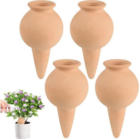 4pcs Cône D'arrosage Argile 100ml. Arrosage Terre Cuite Globe D'Irrigation Oyas a Enterrer Système D'Irrigation Automatique Reserve Eau Plante Intérieur & Extérieur pour Vacances Énage Bureau (1/5)
