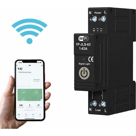 Disjoncteur intelligent sur rail DIN 1P 63A avec compteur d'énergie bidirectionnel, 3 modes de temporisation, protections multiples (1/5)