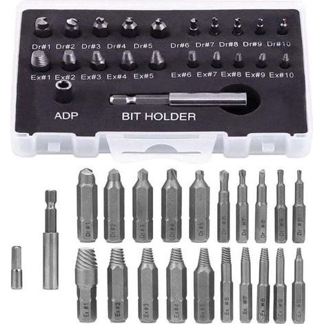 Set di 22 estrattori per viti rotte, portainserti magnetico per cacciavite e adattatore per bussola per viti rotte, estrattore per bulloni spanati (1/4)