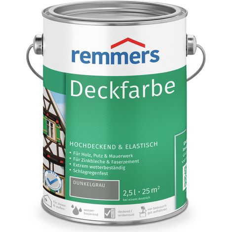 Remmers Deckfarbe dunkelgrau, 2,5 Liter, Deckfarbe für innen und außen, Wetterschutzfarbe viele Untergründe, hochdeckend, wetterfest