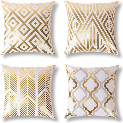 Lot de 4 pièces Housse de Coussin d'or d'impression Maison Decor Taie d'oreiller de Conception Chaude D'emboutage pour Maison Canapé Voiture 45x45cm, Ensemble de (1/5)