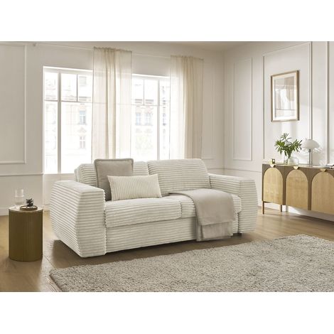 BOBOCHIC - Canapé droit convertible HUGO ouverture express gros côtelé 160x190 Beige (1/5)
