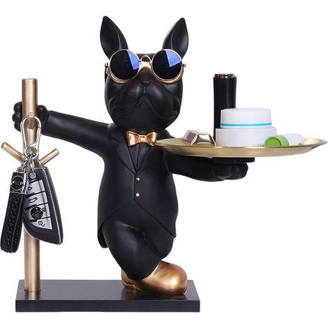 Figurine de bouledogue français, vide-poches bouledogue français, rangement pour clés, sculpture moderne, décoration pour entrée, salon (1/5)