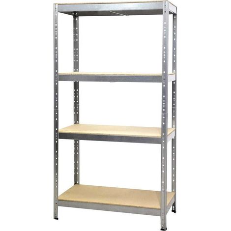 Scaffale in Metallo 4 Ripiani in Legno Truciolato 90x40x176 cm Joker Zincato (1/5)