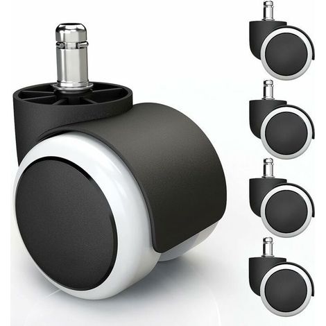 5x roulettes pour sols durs avec revêtement en PVC silencieux et sans rayures - roulettes universelles pour chaises de bureau, (1/5)