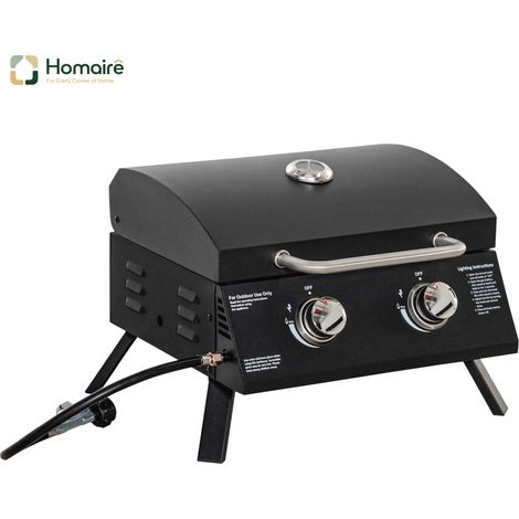 HOMAIRE Gasgrill BBQ klappbar avec 2 brenners, couvercle, thermomètre, en acier au carbone et inox, noir