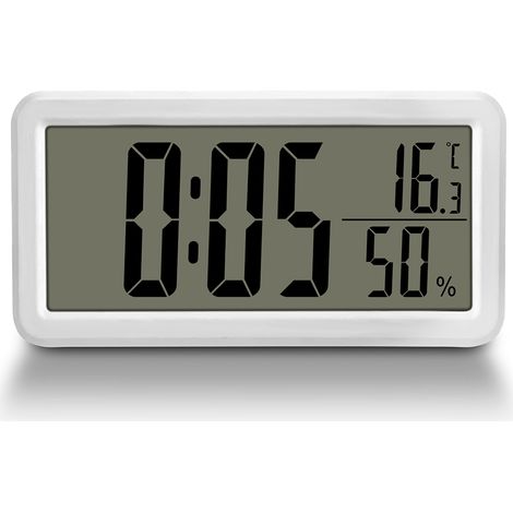 Horloge murale LED, réveil numérique 15 cm - Affichage de la température et de l'humidité intérieures, fixation murale et support pliable, blanc (1/5)