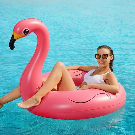 Bovonrée gonflable für adultes, motif flamant rose, en PVC, ivonal für la natation en extérieur. (1/5)