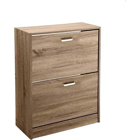 Kommode für Schuhe 63 x 24 x 81 cm in Nussbaum mit 2 Fächern und Klapptüren