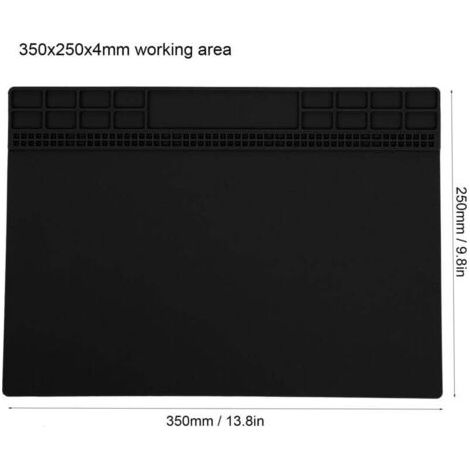 BUNTHAUS PA Tapis De Soudure Silicone Résistant À La Chaleur 350X250X4Mm Noir Pour Réparation Électronique (1/4)