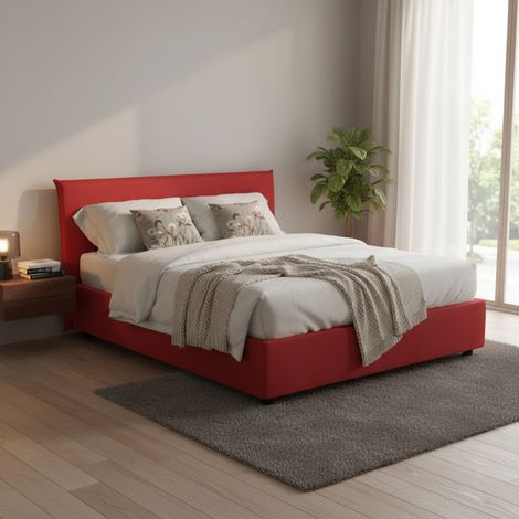 Talamo Italia Cama matrimonial Bernadette, Cama contenedor con revestimiento de tela, 100% Made in Italy, Apertura frontal, con colchón Cm 140x200 incluido, Rojo, con embalaje reforzado (1/5)