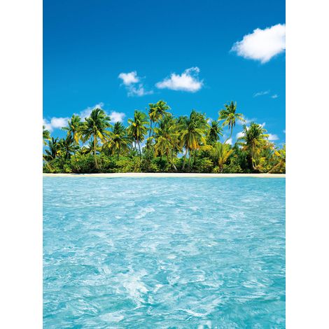 Papier peint panoramique mer pour salle de bain | Tapisserie panoramique bleue et verte | Papier peint panoramique île tropicale - 192 X 260 cm (4 pièces) (1/2)