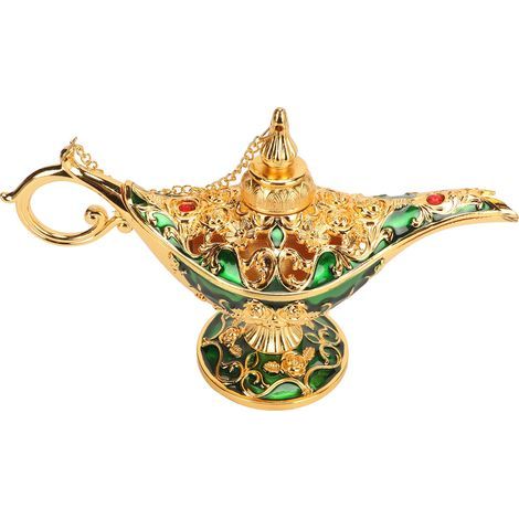Magische Genie-Lampe, Gold- und Grünlegierung - geprägtes Muster, farbbeständig, für Wohnzimmer oder Büro (22 cm) (1/5)