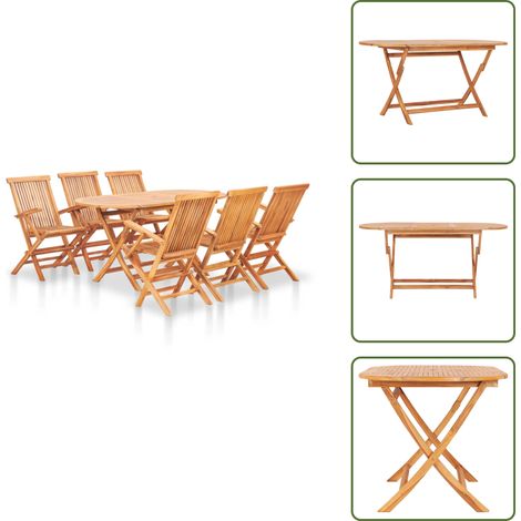 Ensemble à manger d'extérieur pliable 7 pcs Bois solide de teck - Ensemble Salon De Jardin - Mobilier De Jardin - Table Et Chaises Pliantes - Tablette Extensible - Teck (1/5)