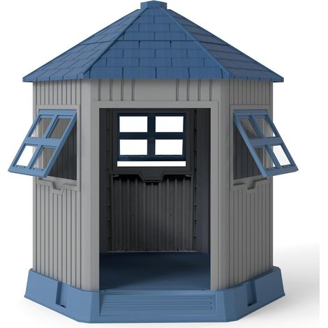 Niche d'extérieur pour chien 76 x 90 x 96 cm accès facile bonne ventilation style grange en PP bleu