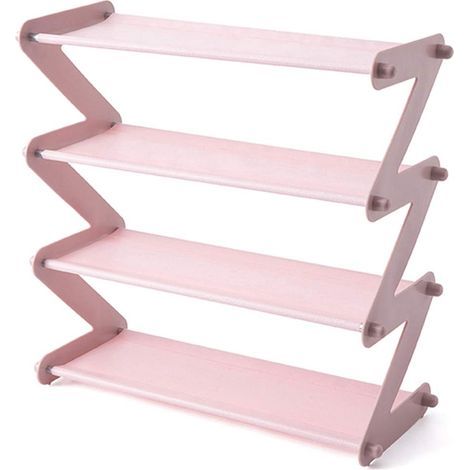 Non Tissé Acier Inoxydable Pliable Chaussure Rack, Tablettes Organisateur de Stockage, Multi Couche Assemblé Support, Salle à Manger Chambre D'Entrée Étagère Rangement - Rose (1/4)