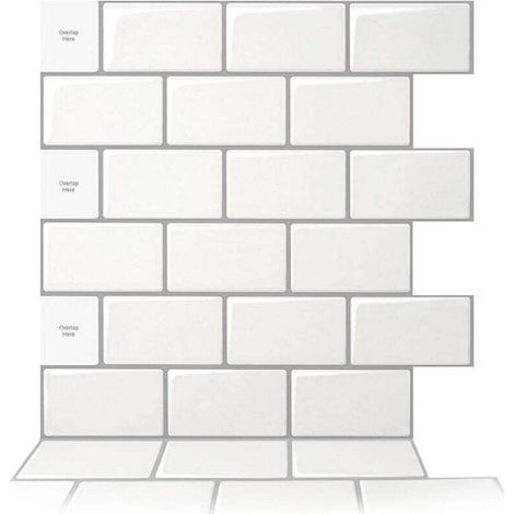 10 pièces Credence Adhesive pour Cuisine,Carrelage Adhesif Mural Cuisine Salle de Bain,Autocollant Cuisine, Blanc avec joint Gris,30,5 x 30,5 cm (1/4)