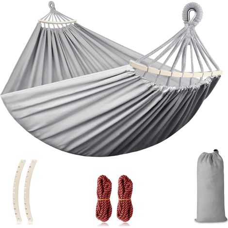 Filiyano-Hamac de camping portable, hamac en coton anti-enroulement pour jardin (gris/220 x 150 cm) (1/4)