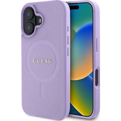 Funda rígida Guess GUHMP16SPSAHMCU para iPhone 16 de 6,1 pulgadas, color morado/morado, Saffiano MagSafe (1/5)