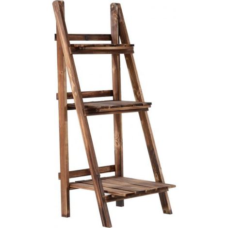 EASYCOMFORT Portapiante Pieghevole Portavasi in Legno di Abete con 3 Livelli Scaffale da Esterno per Piante Portafiori 40x37x93cm