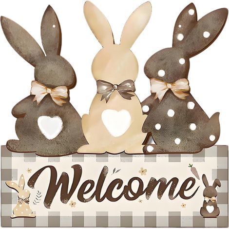 Panneau En Bois Pour Porte - Lapin De Pâques - Accueil Décoratif - 25,5 x 30 cm - 1 Pièce (1/3)