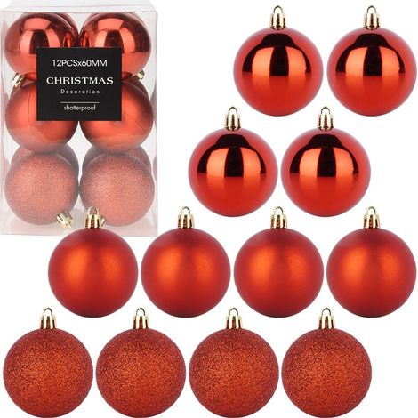 Bruchsichere rote Weihnachtskugeln, 12er-Set