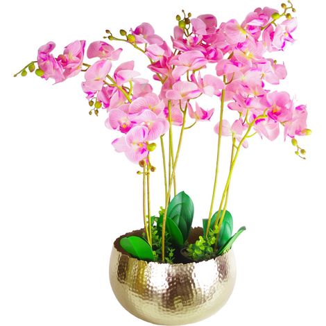 Large Artificial Orchids Display with XL Metal Bowl Planter 70x70cm (1/5)