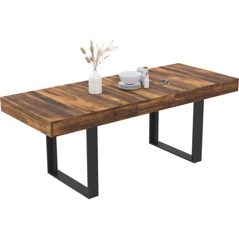 Idmarket – Table à manger extensible rectangle 160-200 cm – 4-8 personnes – Plateau bois foncé effet vieilli – Pieds larges noir (1/5)
