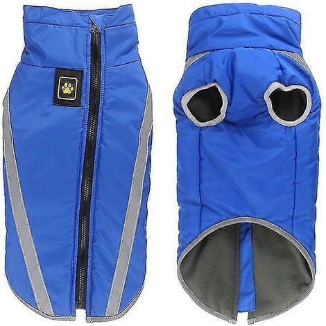 Wasserdichte Hundebekleidung für große Hunde, warme Winterjacken für große Hunde, wattierter Fleece-Haustiermantel mit reflektierendem Sicherheitsdesign, blaue Hundebekleidung (1/5)