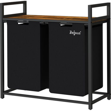 Zelsius Cesto de ropa sucia con 2 compartimentos  Negro, 73 x 33 x 72 cm  sistema lavandería