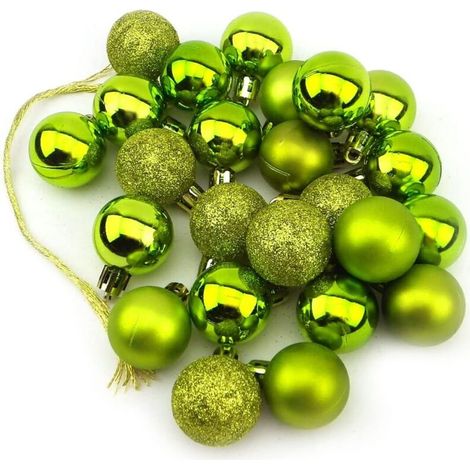 Lot de 24 petites boules décoratives de Noël mates brillantes scintillantes 3 cm Vert (vert)