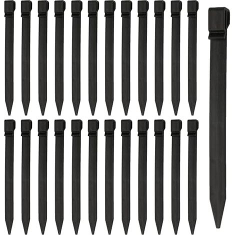 Lot de 22 piquets en plastique solides de 24,5 cm - Piquets de tente en plastique - Ancrage au sol avec crochets pour bordure de pelouse noire - Piquets de clôture de pâturage - Bords de paysage (1/5)