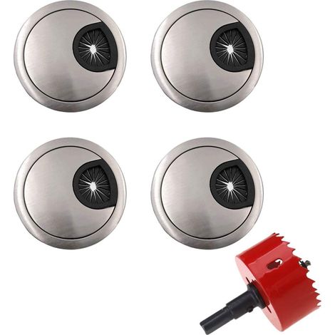 4 x Passe-câble de Table de Bureau en Métal 60 mm avec Scie Cloche 60 mm, Couverture de Trou de Câble de Bureau d'ordinateur, Orifice de Gestion des Passe-câbles pour PC de Bureau (1/5)