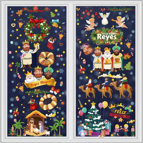 166Pcs Épiphanie Autocollants Fenetre Réutilisables, 9 Feuille Sticker Fenetre Épiphanie en PVC avec Dessin Animé Trois Rois Éléments de Noël pour DIY Décoration Fête des Trois Rois et Noël (1/5)